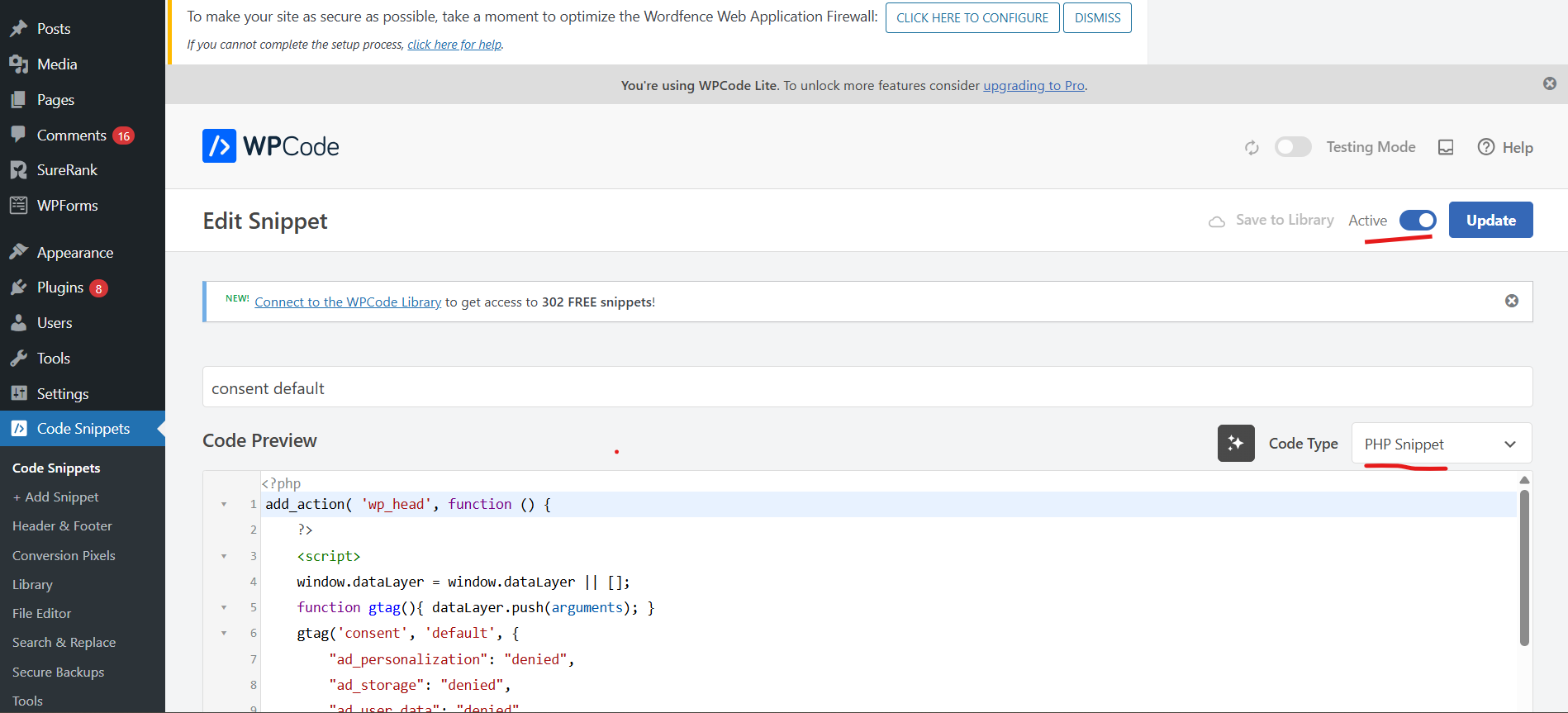 Open [Code Snippets:bold] and create a new snippet. Choose [PHP Snippet:bold] as the code type, paste the following code, and save it as a new snippet.