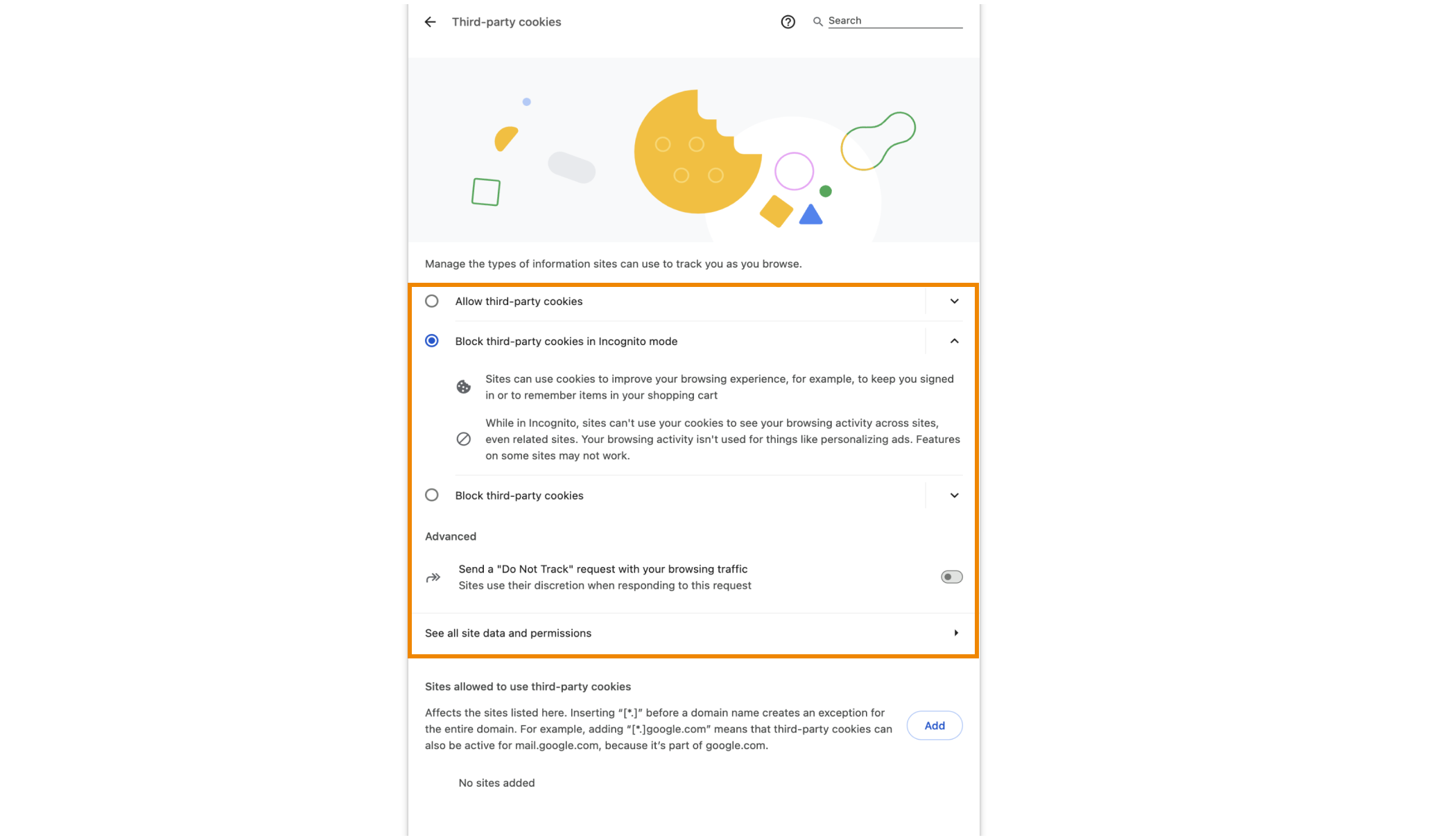 Managing cookie settings image