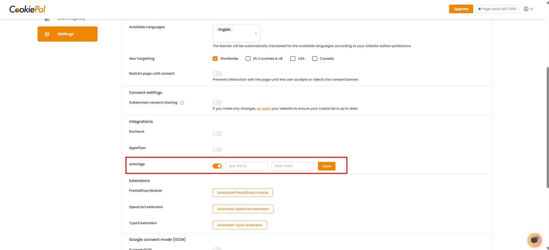 
          1. Enter your [App Name:bold] and [Web Token:bold] in the appropriate fields.
          [:br][:br]
          2. For information on how to retrieve these credentials, refer to the Airbridge documentation:
          [Web SDK Setup Guide:https://help.airbridge.io/en/guides/tokens#web-sdk-token]
        