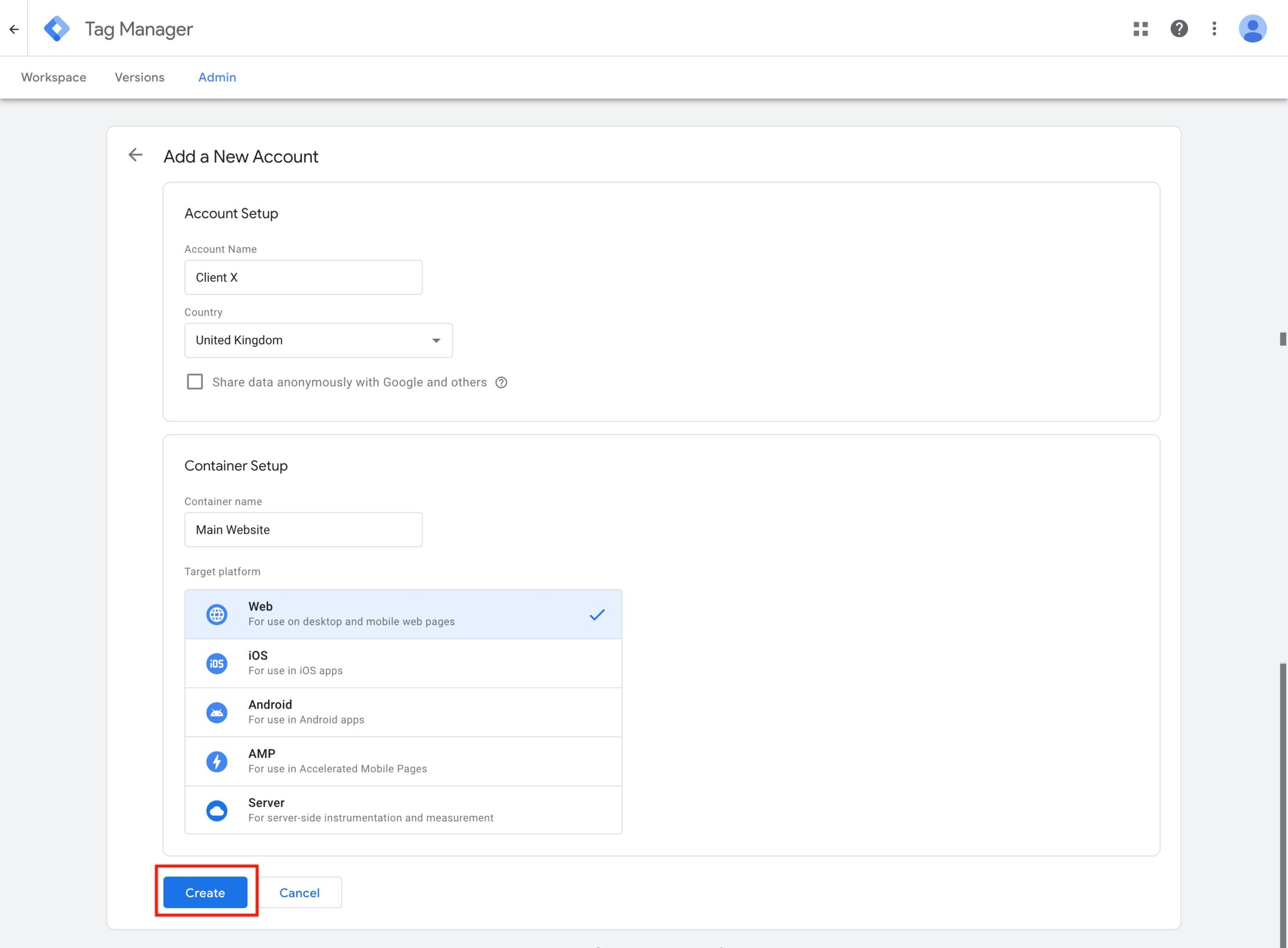 Step 2: Sign up for Google Tag Manager and Create a New Container. Image