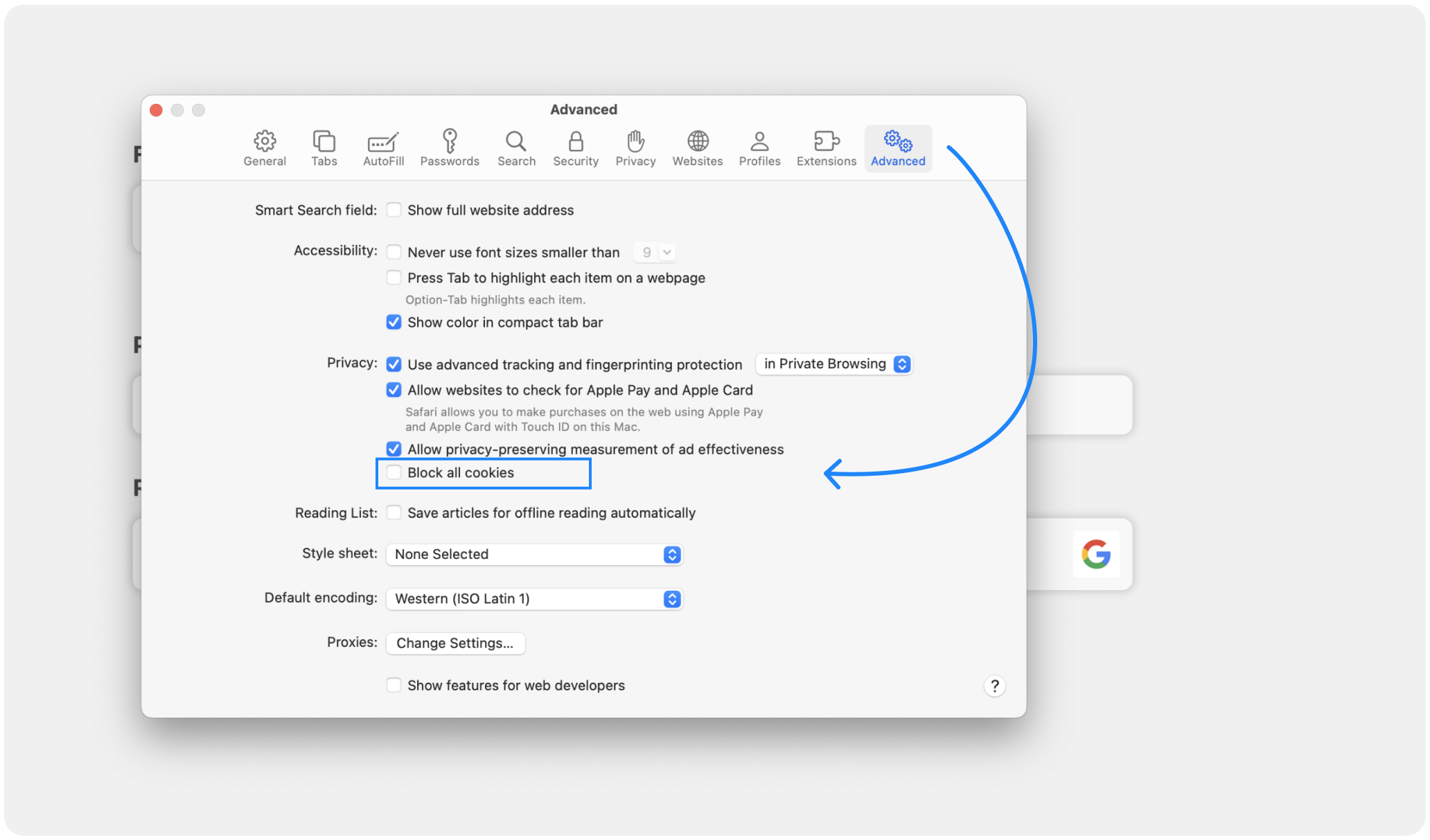 Managing cookie settings image