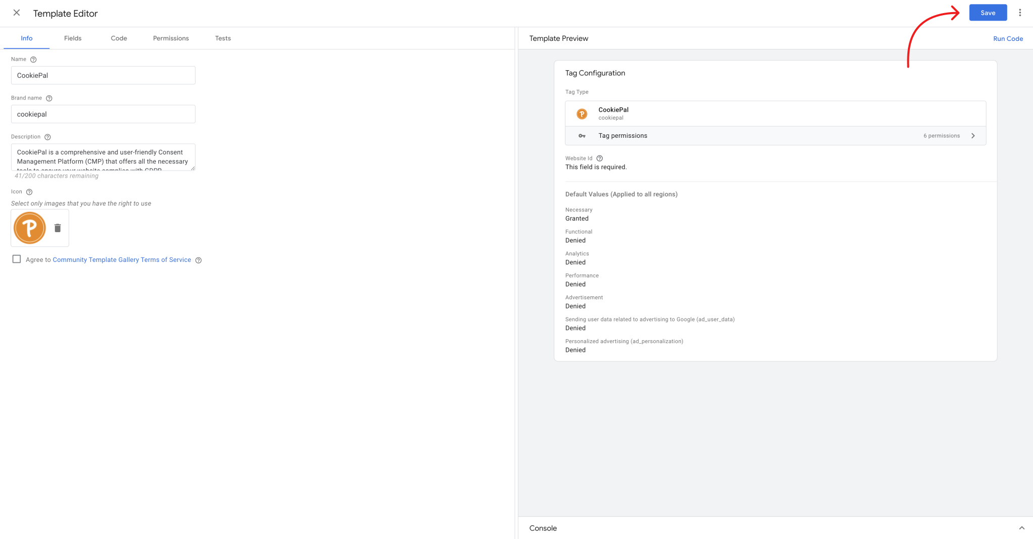 Step 5: Adding CookiePal CMP Template. Image