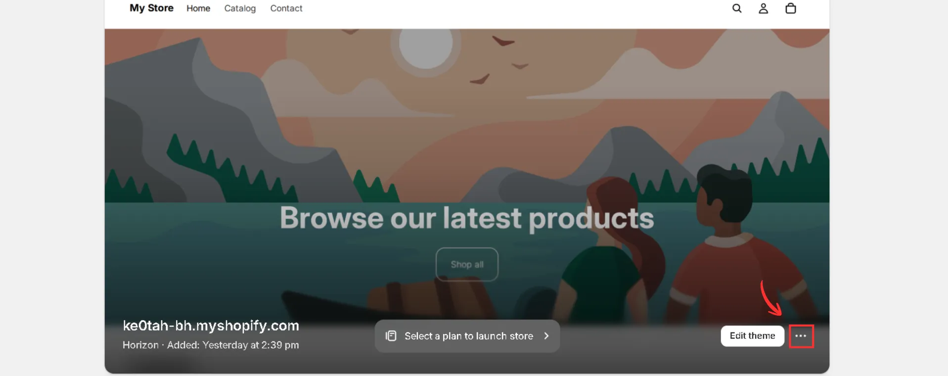 5. Na seção Tema, clique no ícone do menu de três pontos e selecione Editar código no menu suspenso.